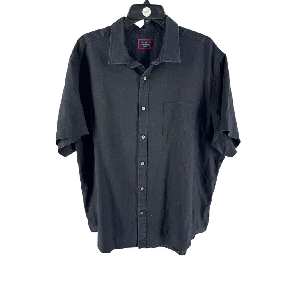 Untuckit Men's Black Wrinkle-Resistant Linen Short-Sleeve Cameron Shirt Size XXL